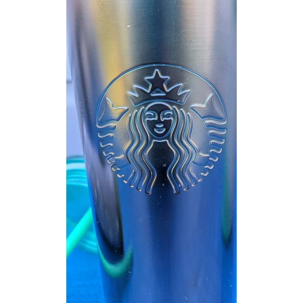 Starbucks Tumbler Lot of 3 Matte Black 24oz Teal Gradient 12oz Fabric Inlay 16oz